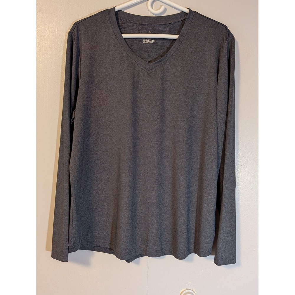 Womens XL Charcoal Heather Gray Long Sleeve V-Neck Activewear Top Stretch Shirt